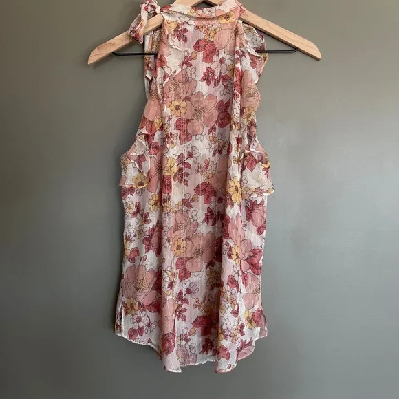 VERONICA BEARD Dali Top Floral Silk Sz 6 Pink Metallic Tie Neck Sleeveless Bouse - Picture 10 of 14